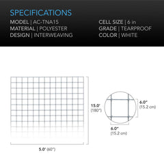 Ac Infinity 6" Polyester Plant Trellis Net 5 Ft X 15 Ft