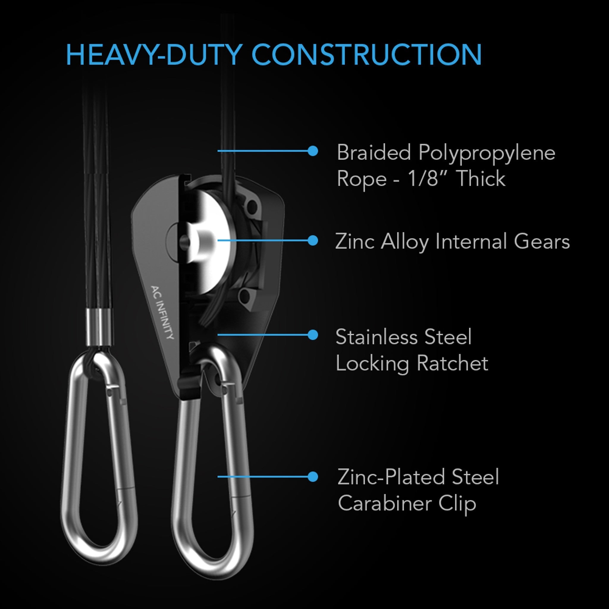 Ac Infinity Heavy-Duty Adjustable Rope Clip Hanger - Six Pairs