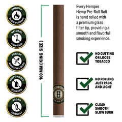 Pre-Rolled 2pk King Size Hemp Rolls + Glass Tip