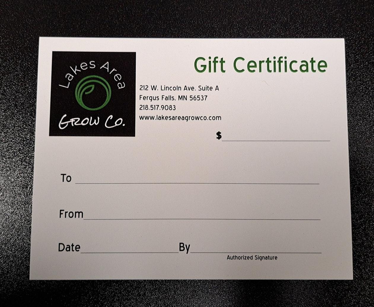 Lakes Area Grow Co. Gift Certificate