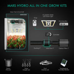 Mars Hydro 300W FC-E LED Grow Light + 3' x 3' Grow Tent Complete Kit